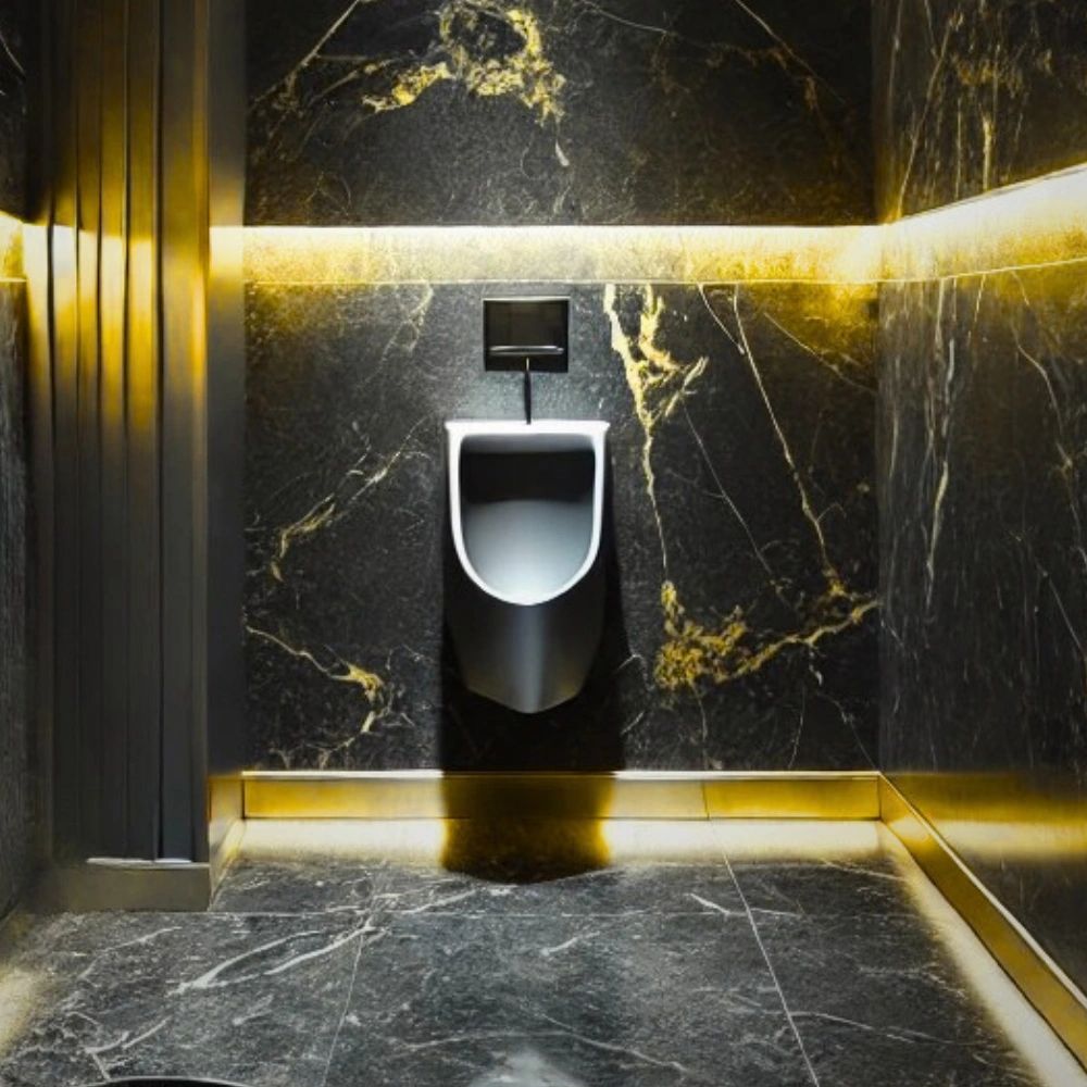 Commercial restroom with wall-mounted urinal